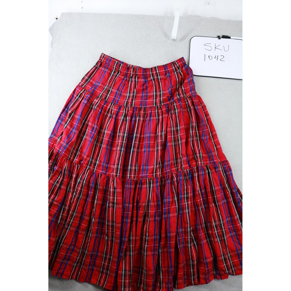 Chaps Skirt Womens XL Red Plaid Tiered Maxi Elastic Waist Viscose 71623HOR000001